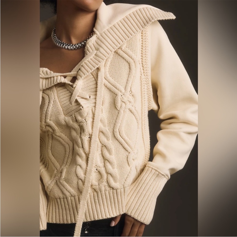 Anthropologie Pilcro Cable Knit Oversized Collar Jumper - Picture 2 of 6